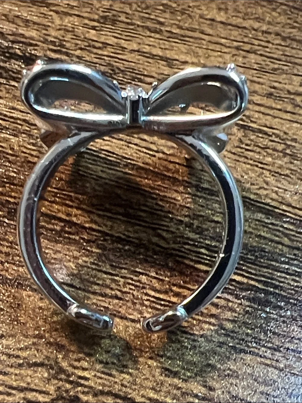 Crystal Bow Statement Ring in Silver with Black Accents size 7
